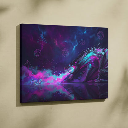 Vaporwave Dragon Canvas Fantasy - Dragon Neon Purple Blue Living Room Vaporwave Neon Dreamscape Cyberpunk Retro Canvas