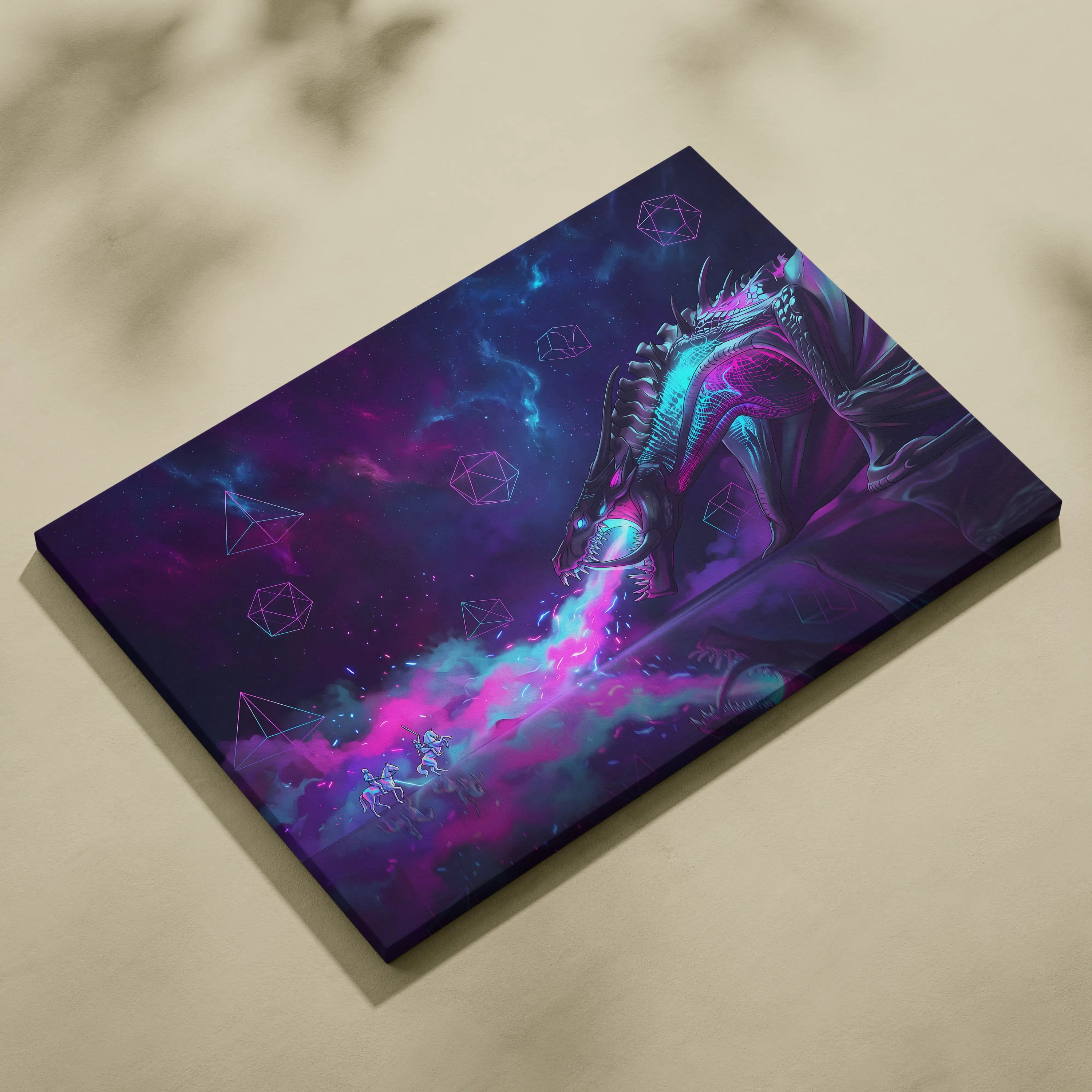 Vaporwave Dragon Canvas Fantasy - Dragon Neon Purple Blue Living Room Vaporwave Neon Dreamscape Cyberpunk Retro Canvas