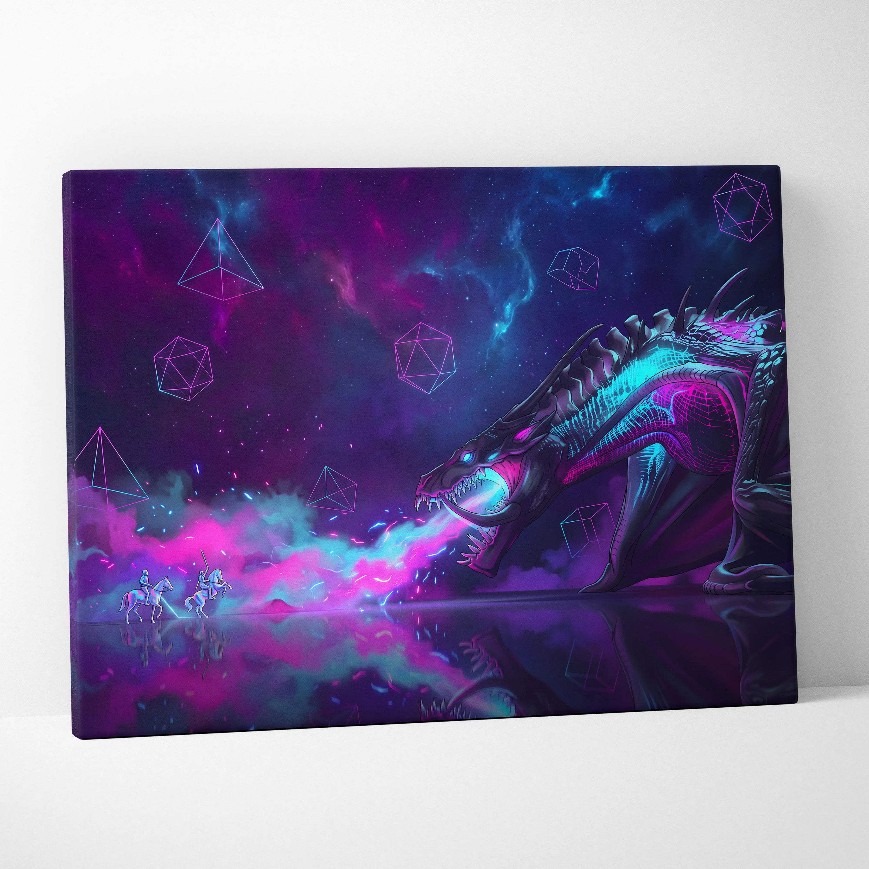 Vaporwave Dragon Canvas Fantasy - Dragon Neon Purple Blue Living Room Vaporwave Neon Dreamscape Cyberpunk Retro Canvas