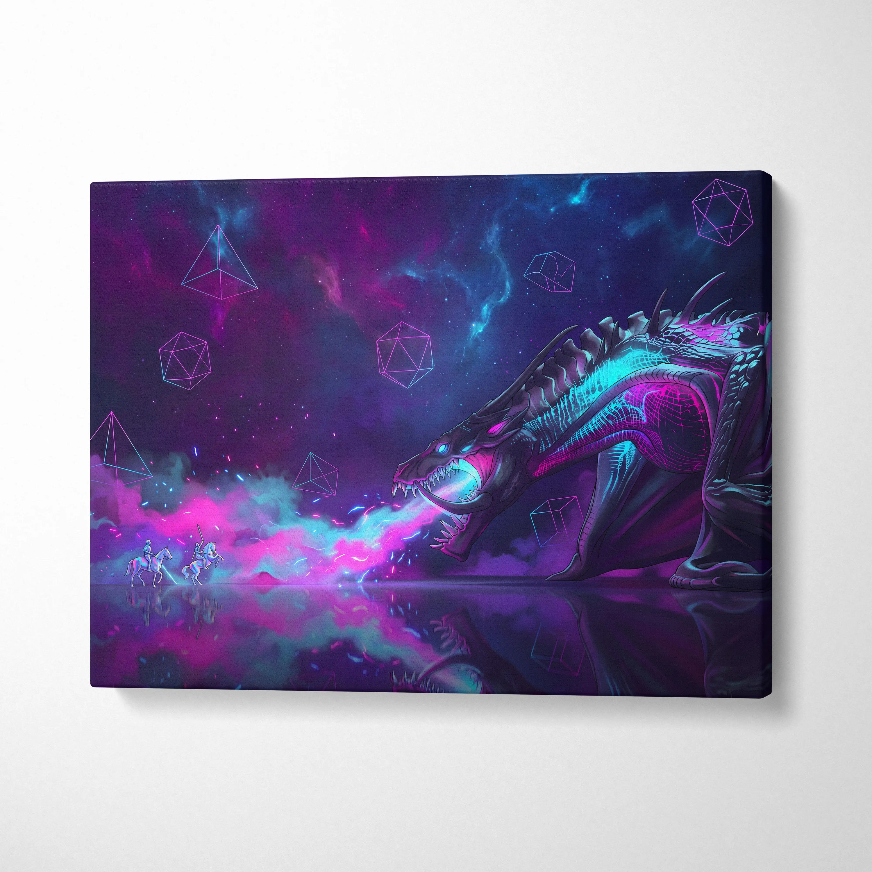 Vaporwave Dragon Canvas Fantasy - Dragon Neon Purple Blue Living Room Vaporwave Neon Dreamscape Cyberpunk Retro Canvas