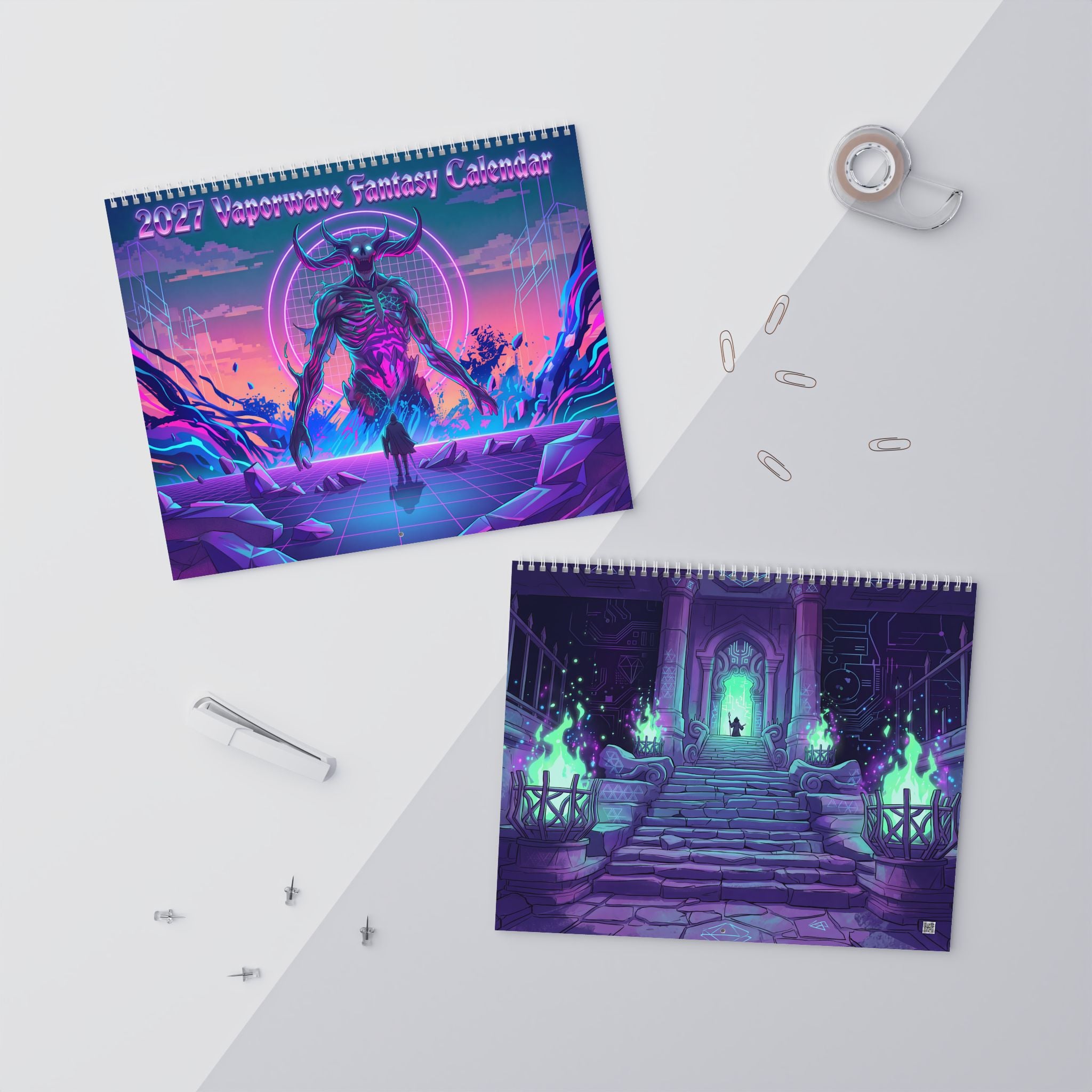 2027 Vaporwave Inspired Fantasy Calendar – Vibrant Neon Artwork Collection