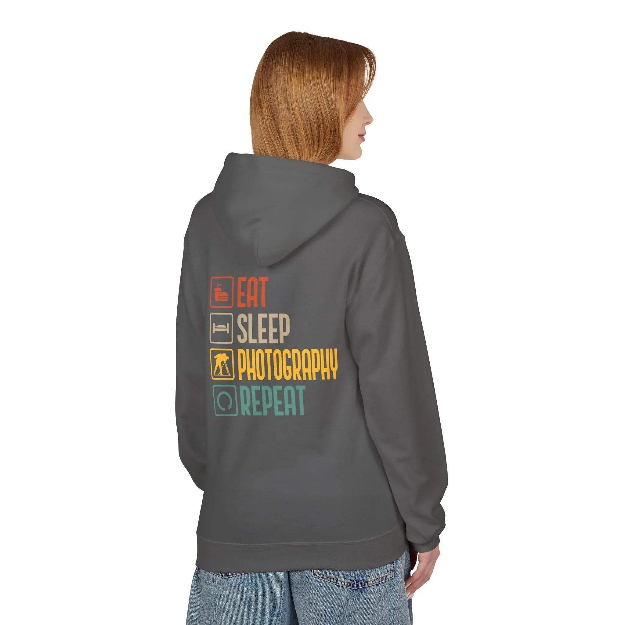 Cozy Photography Lover's Fleece Hoodie: "Eat, Sleep, Capture, Repeat"