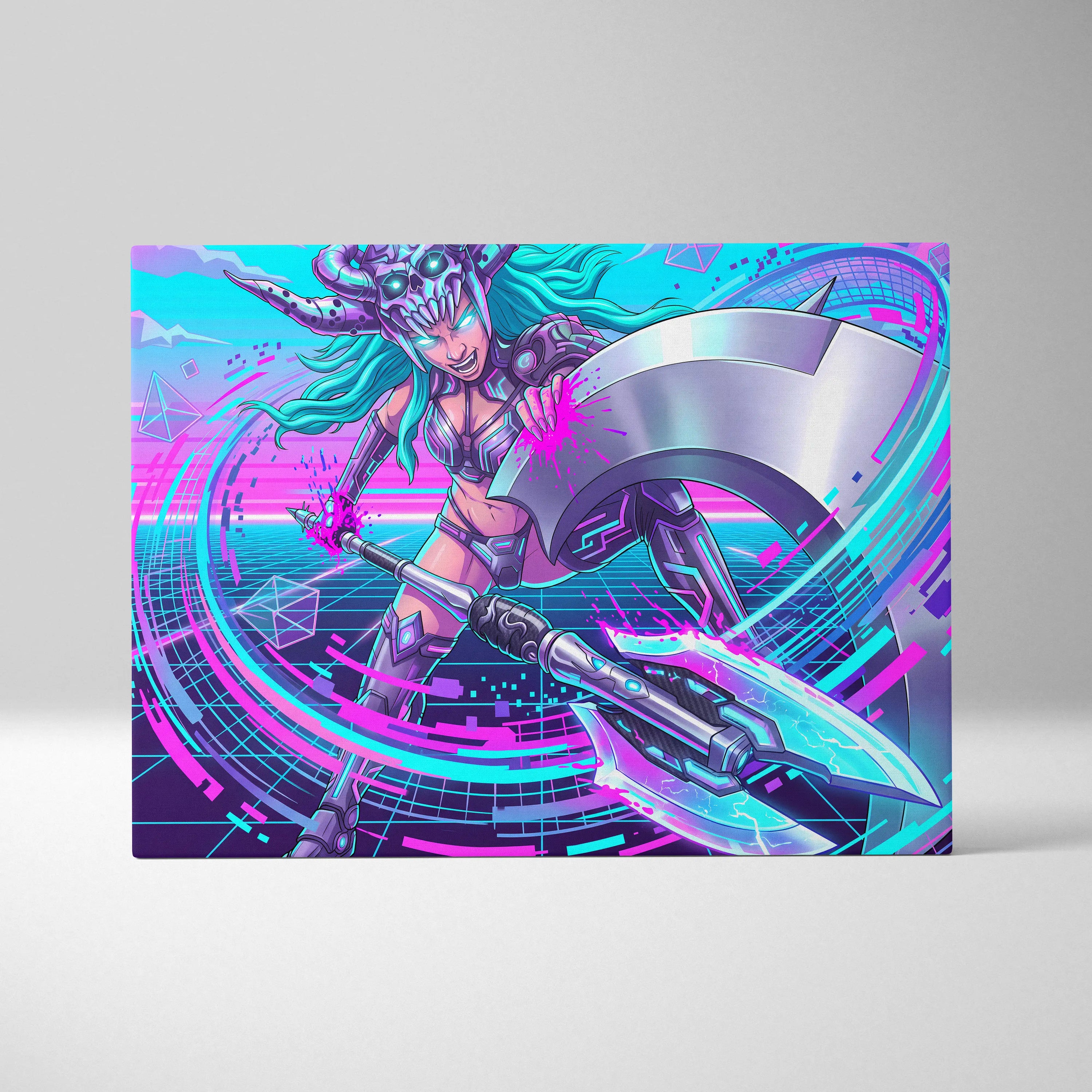 Vaporwave Neon Dragon Canvas - Vaporwave Dragon Neon Blues Pink Teal Bedroom Mystic Mood Neon Retro Gallery Canvas