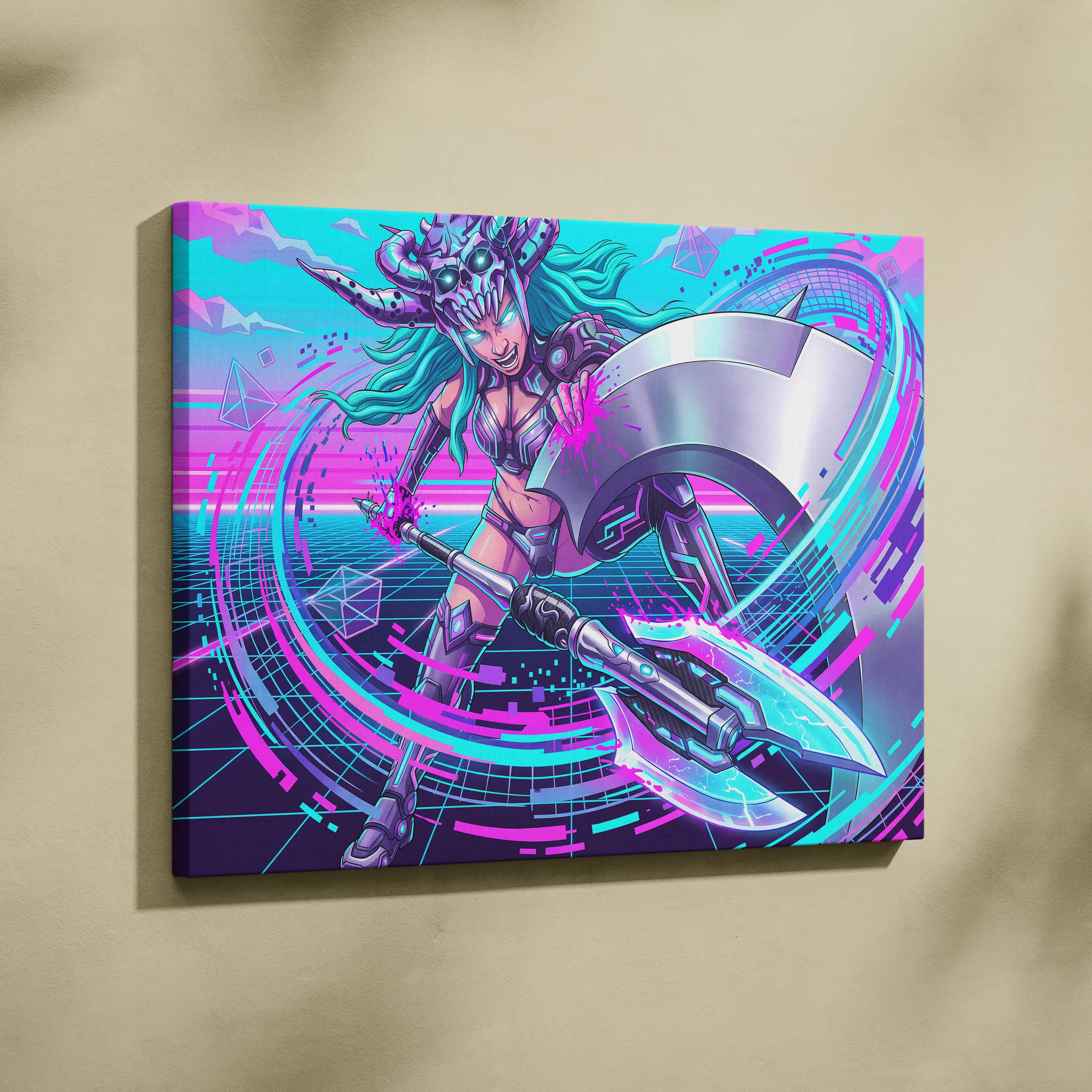Vaporwave Neon Dragon Canvas - Vaporwave Dragon Neon Blues Pink Teal Bedroom Mystic Mood Neon Retro Gallery Canvas