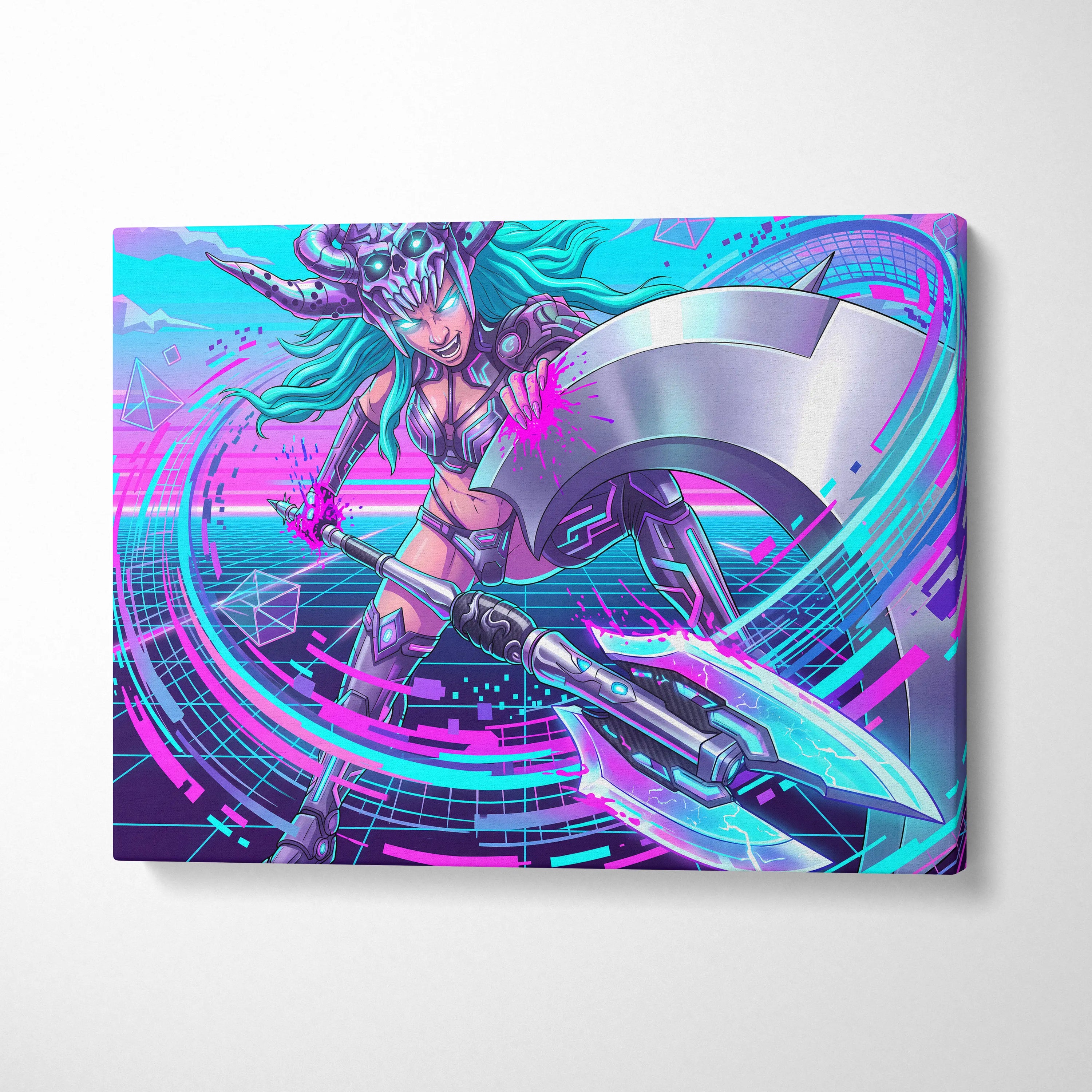 Vaporwave Neon Dragon Canvas - Vaporwave Dragon Neon Blues Pink Teal Bedroom Mystic Mood Neon Retro Gallery Canvas