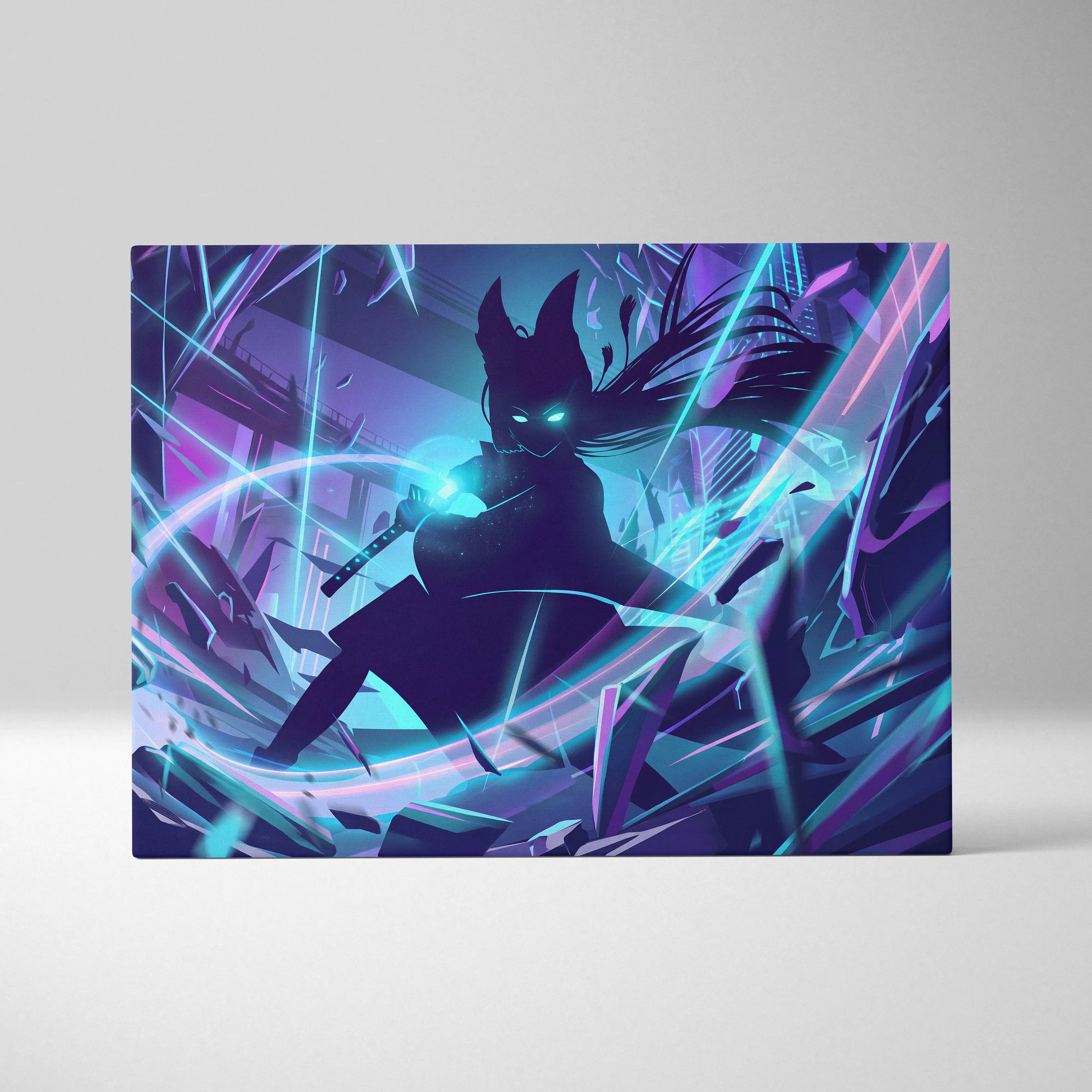 Vaporwave Neon Spirit Canvas - Vaporwave Spirit Neon Blues Pink Living Room Retro Futurism Moody Neon Aesthetic Canvas