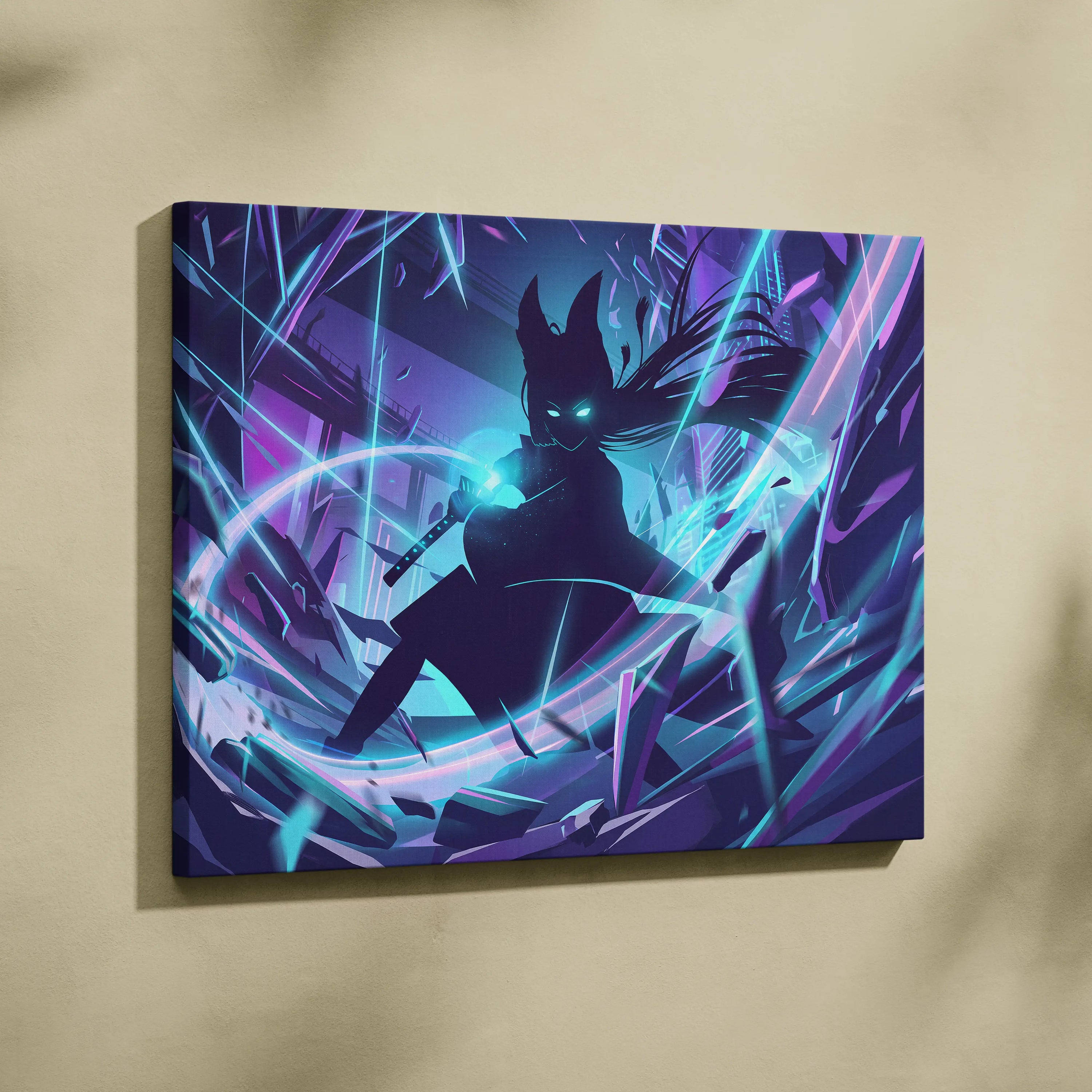 Vaporwave Neon Spirit Canvas - Vaporwave Spirit Neon Blues Pink Living Room Retro Futurism Moody Neon Aesthetic Canvas