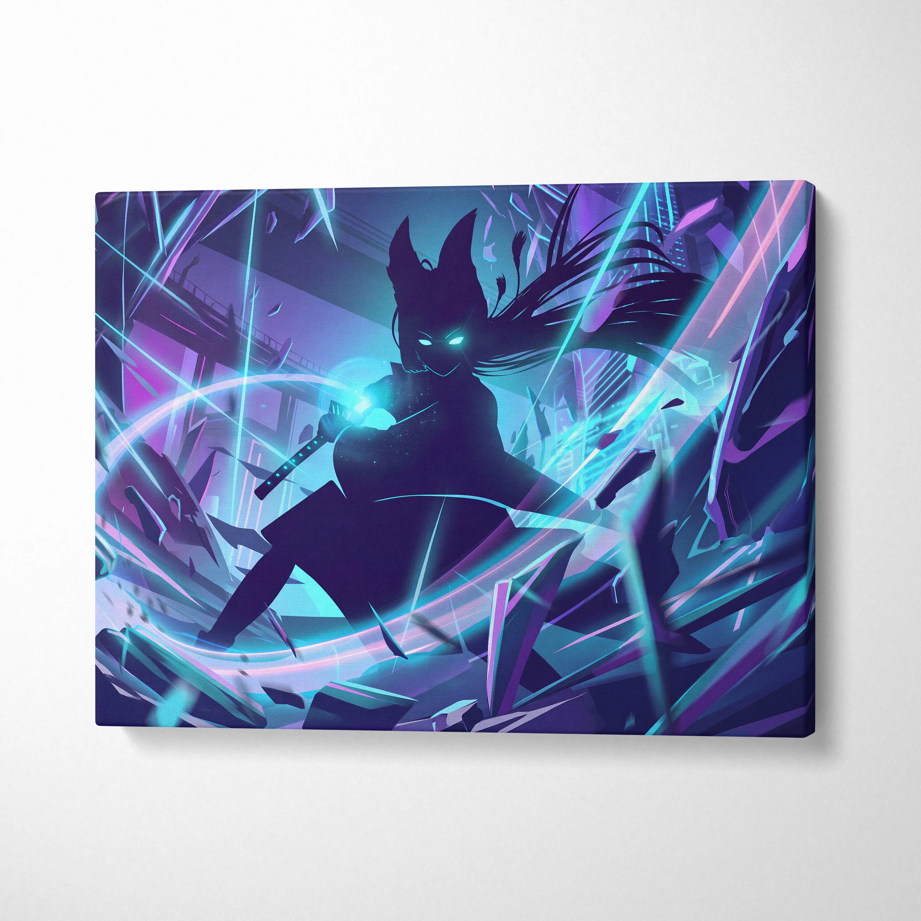 Vaporwave Neon Spirit Canvas - Vaporwave Spirit Neon Blues Pink Living Room Retro Futurism Moody Neon Aesthetic Canvas