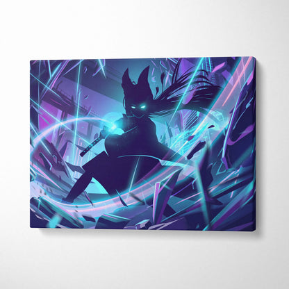 Vaporwave Neon Spirit Canvas - Vaporwave Spirit Neon Blues Pink Living Room Retro Futurism Moody Neon Aesthetic Canvas