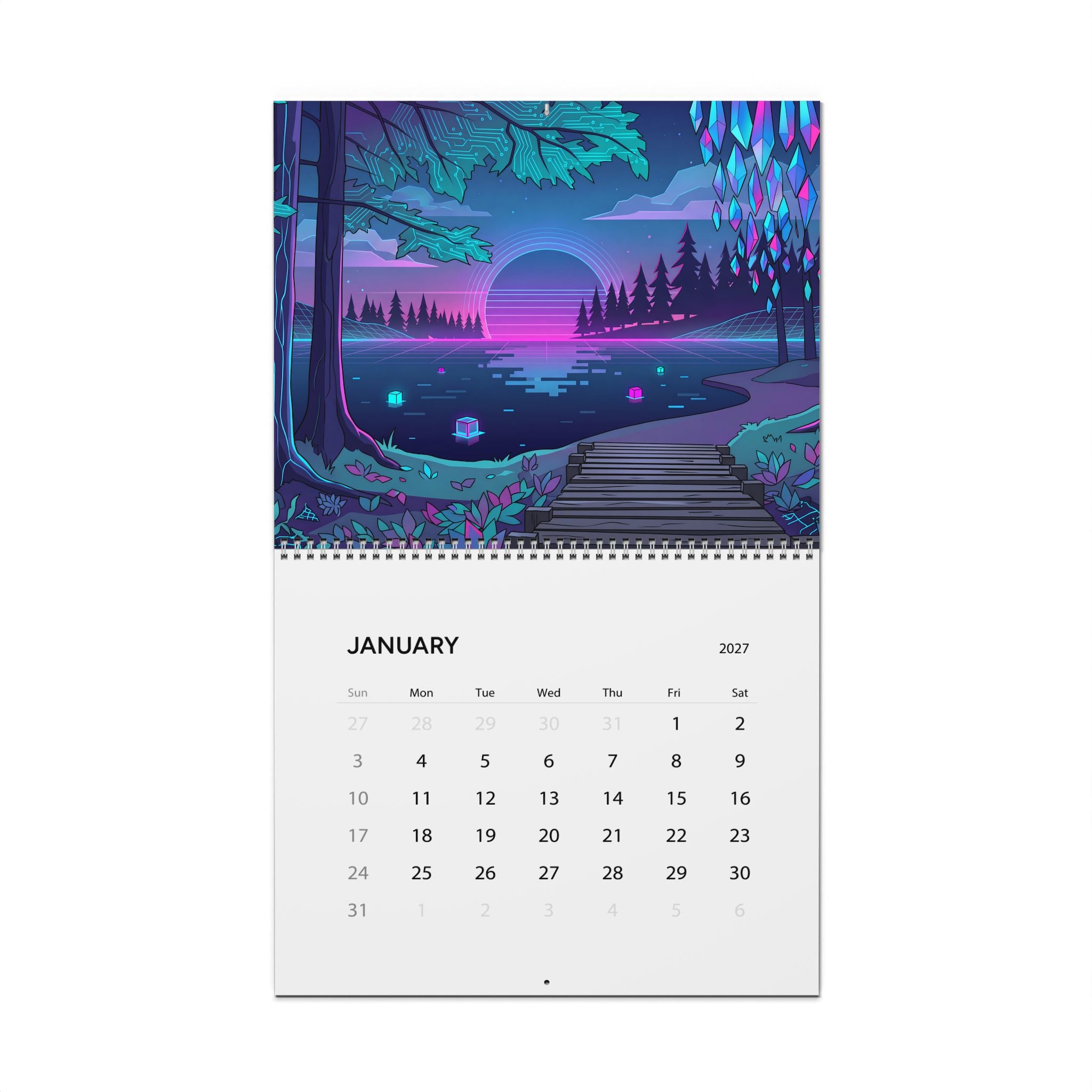 2027 Vaporwave Artwork Wall Calendar – Neon Dreamscape & Retro Digital Art