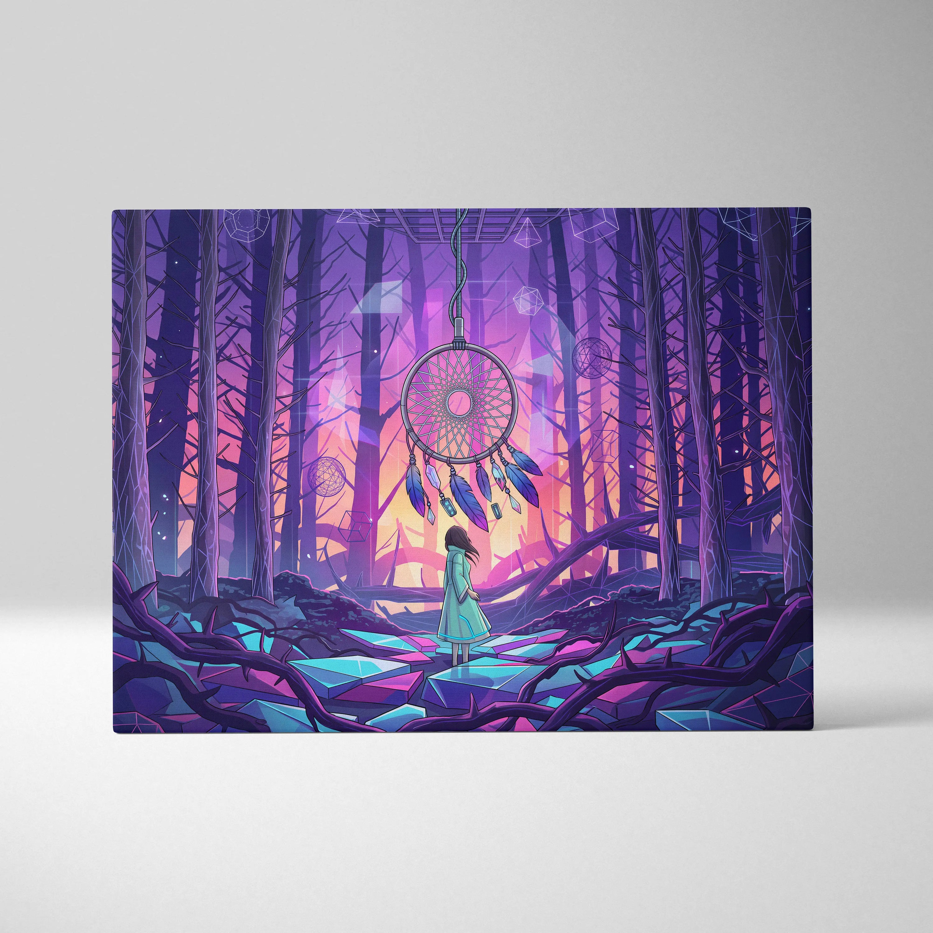 Vaporwave Dreamscape Canvas Art - Vaporwave Dreamscape Neon Purple Pink Blue Cyberpunk Dreamy Vaporwave Geometry Canvas