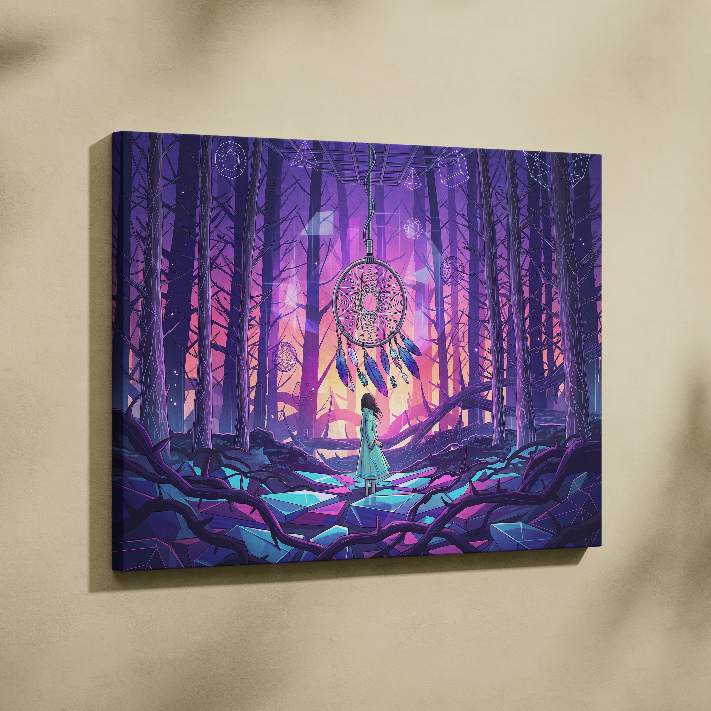 Vaporwave Dreamscape Canvas Art - Vaporwave Dreamscape Neon Purple Pink Blue Cyberpunk Dreamy Vaporwave Geometry Canvas