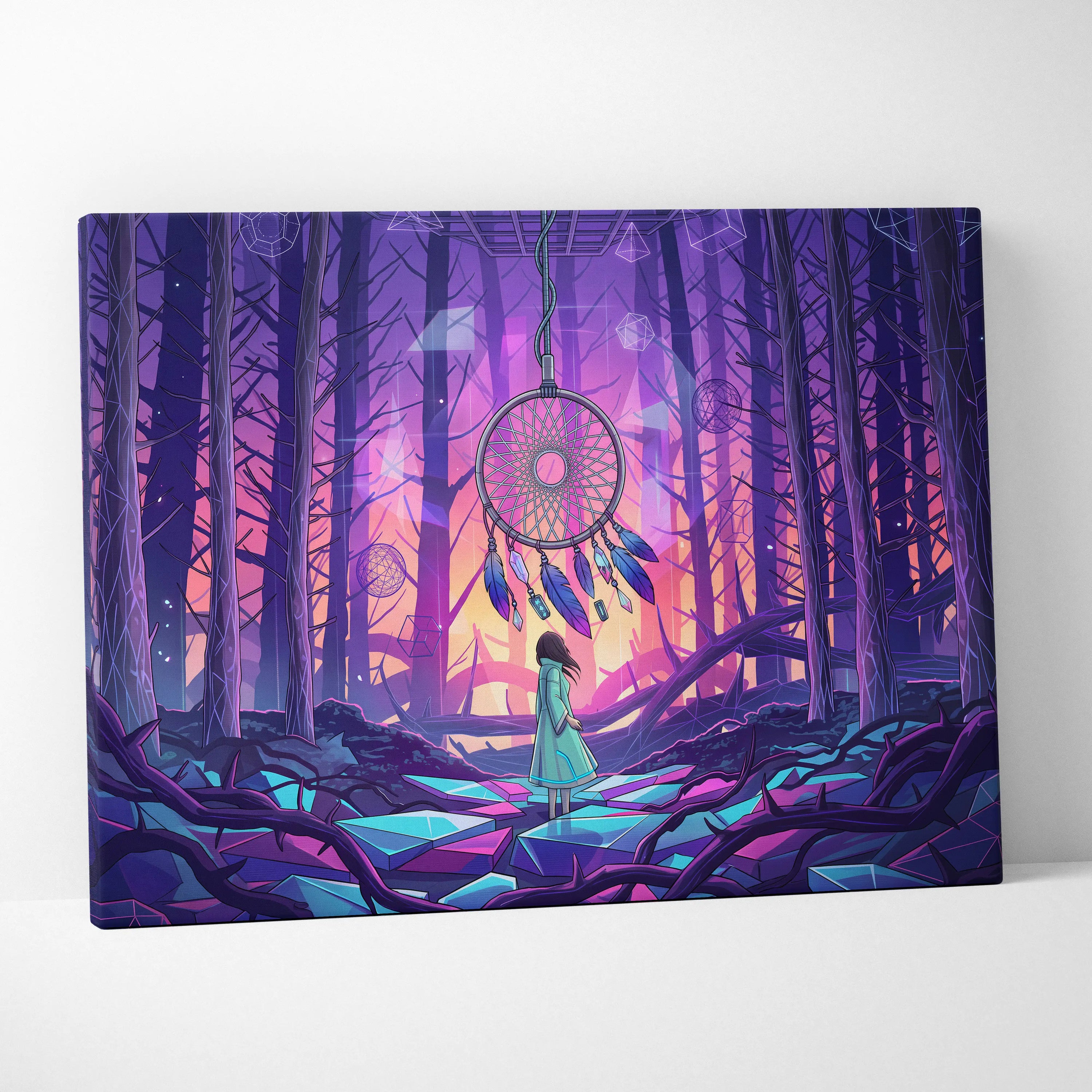 Vaporwave Dreamscape Canvas Art - Vaporwave Dreamscape Neon Purple Pink Blue Cyberpunk Dreamy Vaporwave Geometry Canvas