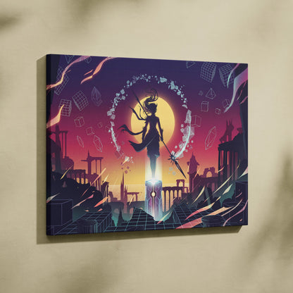 Vaporwave Neon Fantasy Canvas - Vaporwave Neon Purple Sunset Canvas Living Room Art Moody Dreamy Synthwave Decor