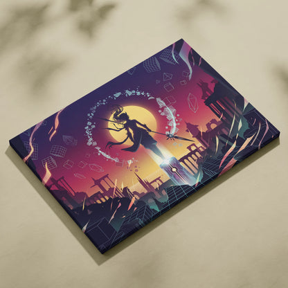 Vaporwave Neon Fantasy Canvas - Vaporwave Neon Purple Sunset Canvas Living Room Art Moody Dreamy Synthwave Decor