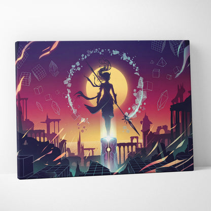 Vaporwave Neon Fantasy Canvas - Vaporwave Neon Purple Sunset Canvas Living Room Art Moody Dreamy Synthwave Decor