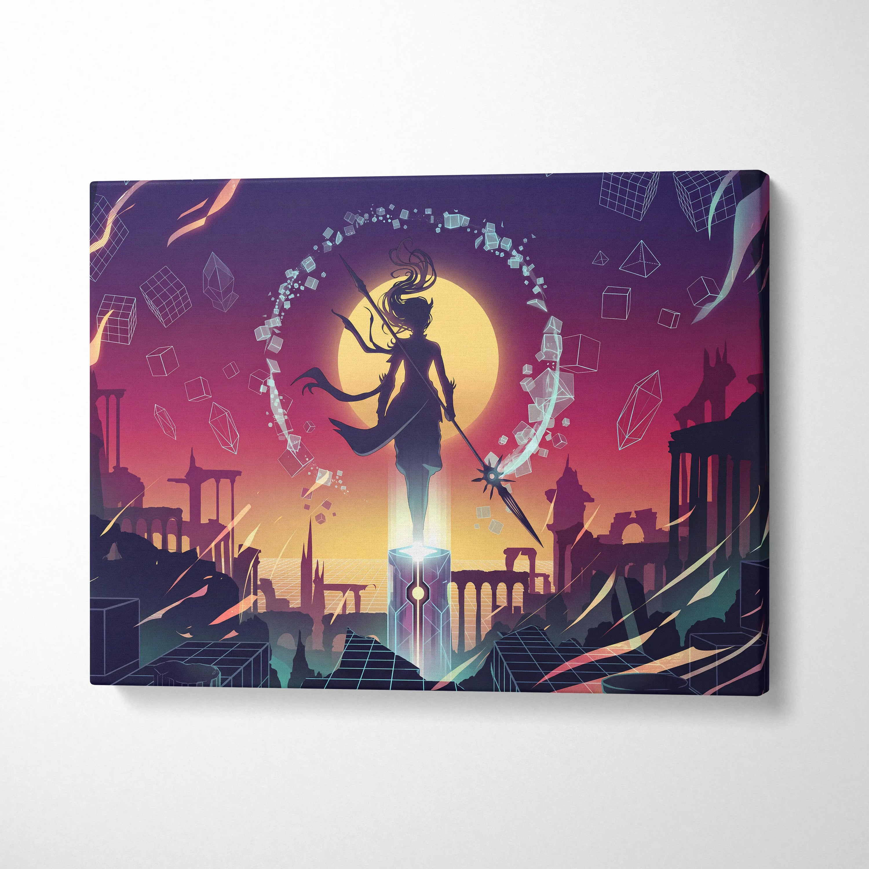 Vaporwave Neon Fantasy Canvas - Vaporwave Neon Purple Sunset Canvas Living Room Art Moody Dreamy Synthwave Decor
