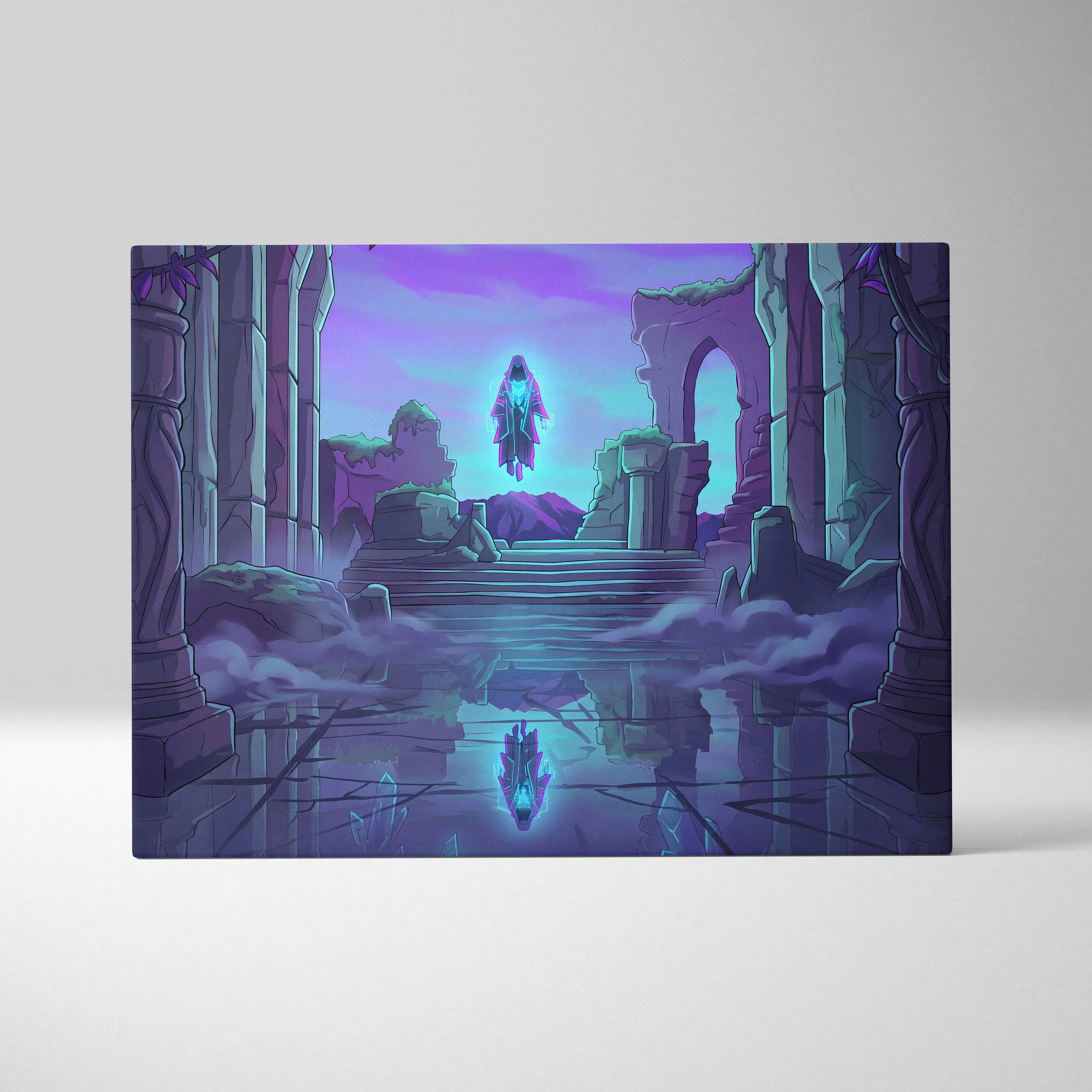 Vaporwave Neon Oracle Canvas - Hooded Figure Neon Purple Blue Vaporwave Living Mystical Mood Neon Decor Canvas