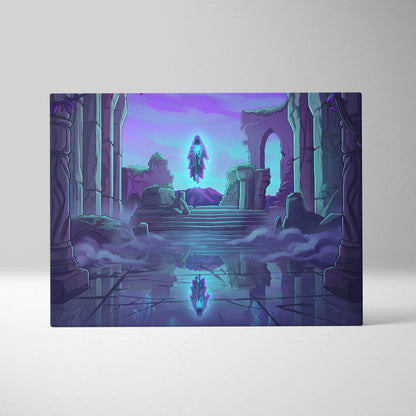 Vaporwave Neon Oracle Canvas - Hooded Figure Neon Purple Blue Vaporwave Living Mystical Mood Neon Decor Canvas