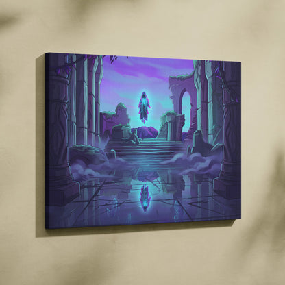 Vaporwave Neon Oracle Canvas - Hooded Figure Neon Purple Blue Vaporwave Living Mystical Mood Neon Decor Canvas