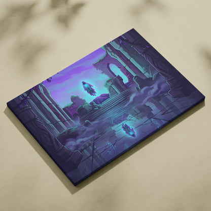 Vaporwave Neon Oracle Canvas - Hooded Figure Neon Purple Blue Vaporwave Living Mystical Mood Neon Decor Canvas
