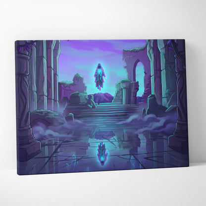 Vaporwave Neon Oracle Canvas - Hooded Figure Neon Purple Blue Vaporwave Living Mystical Mood Neon Decor Canvas
