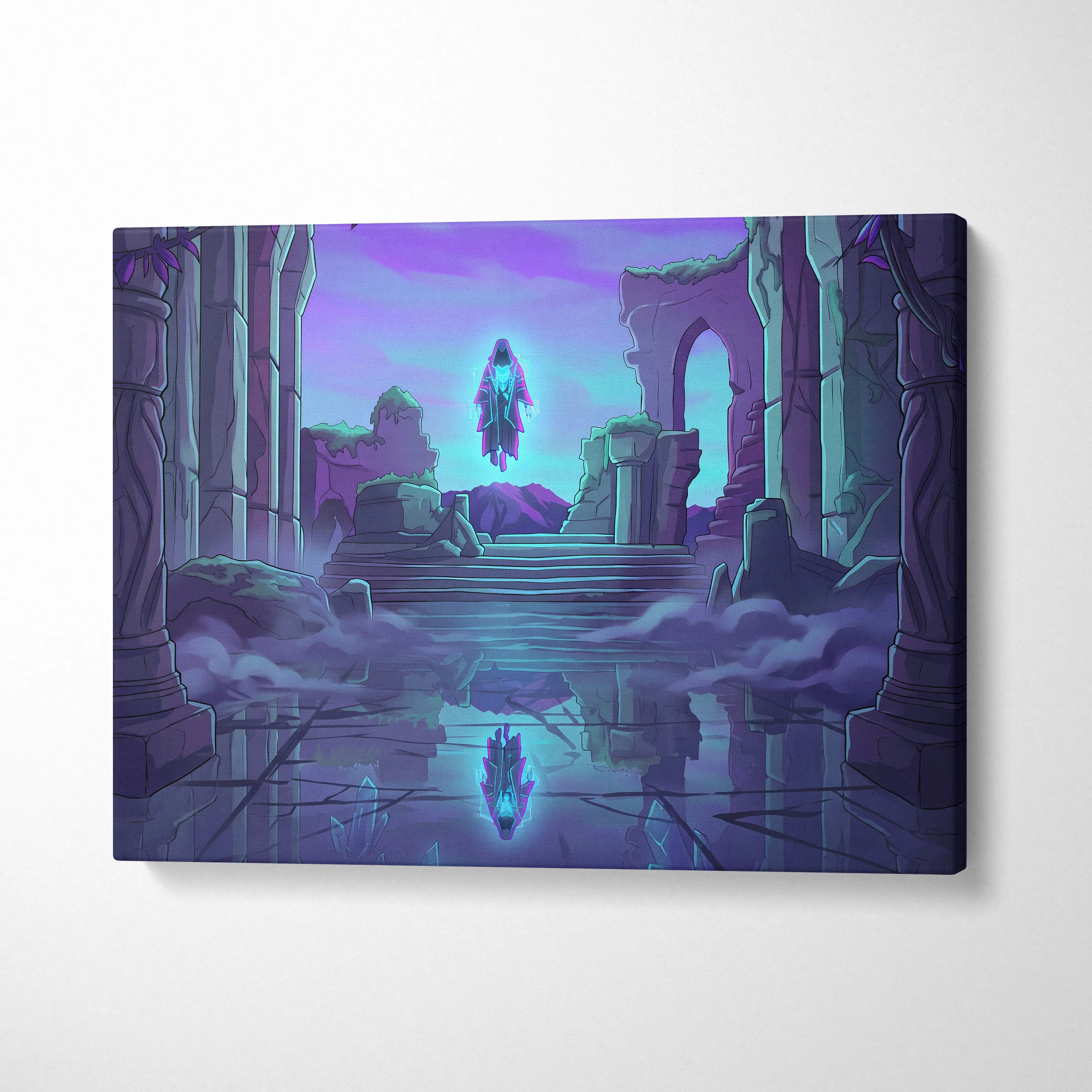 Vaporwave Neon Oracle Canvas - Hooded Figure Neon Purple Blue Vaporwave Living Mystical Mood Neon Decor Canvas