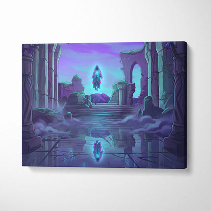 Vaporwave Neon Oracle Canvas - Hooded Figure Neon Purple Blue Vaporwave Living Mystical Mood Neon Decor Canvas