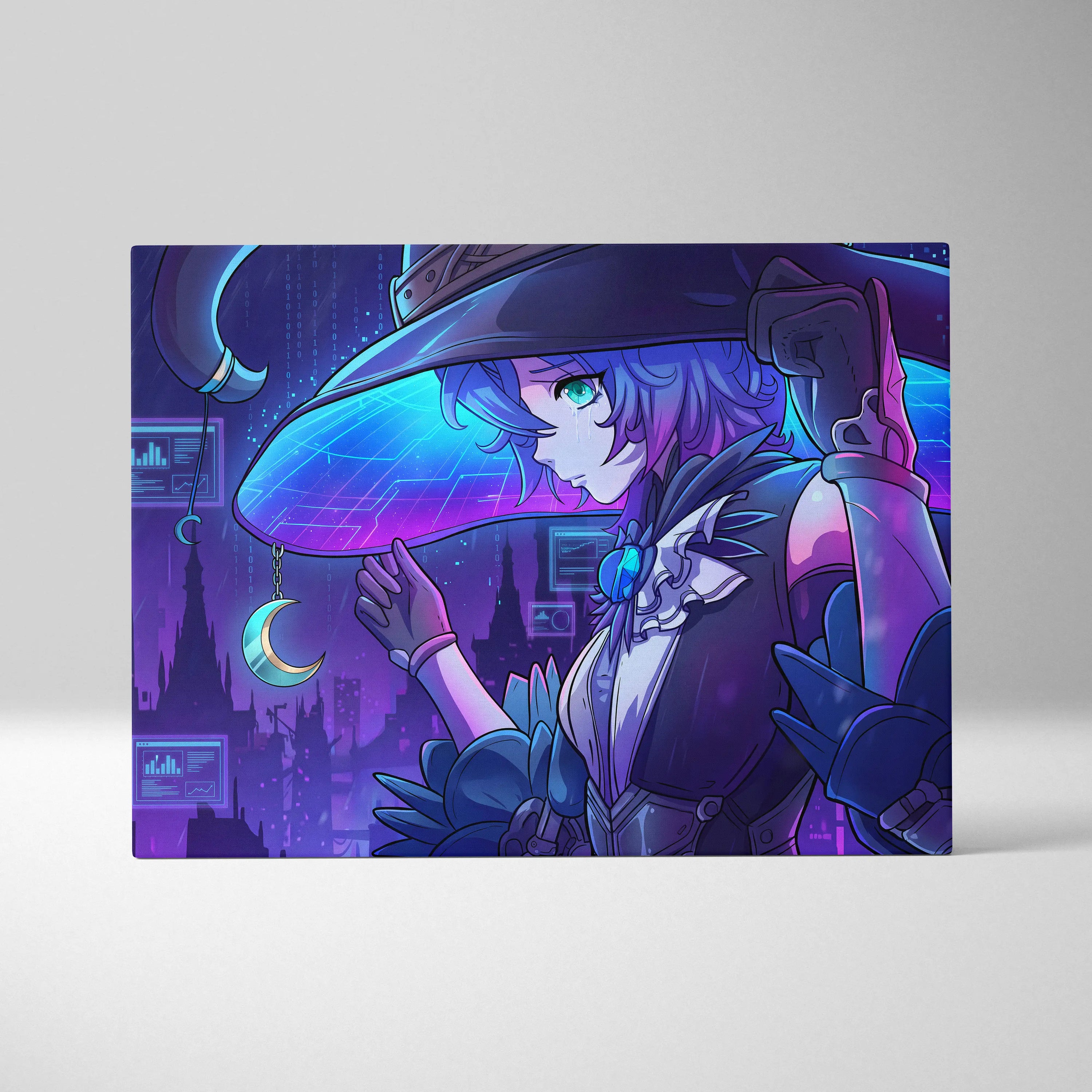 Vaporwave Neon Dream Canvas - Vaporwave Character Neon Blues Purples Living Room Wall Art Canvas Moody Mystic Modern