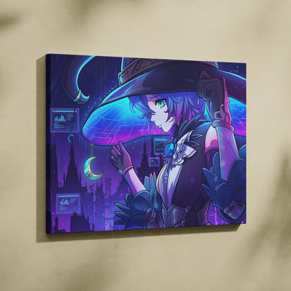 Vaporwave Neon Dream Canvas - Vaporwave Character Neon Blues Purples Living Room Wall Art Canvas Moody Mystic Modern