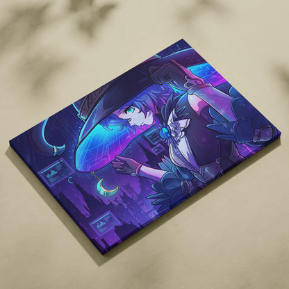 Vaporwave Neon Dream Canvas - Vaporwave Character Neon Blues Purples Living Room Wall Art Canvas Moody Mystic Modern