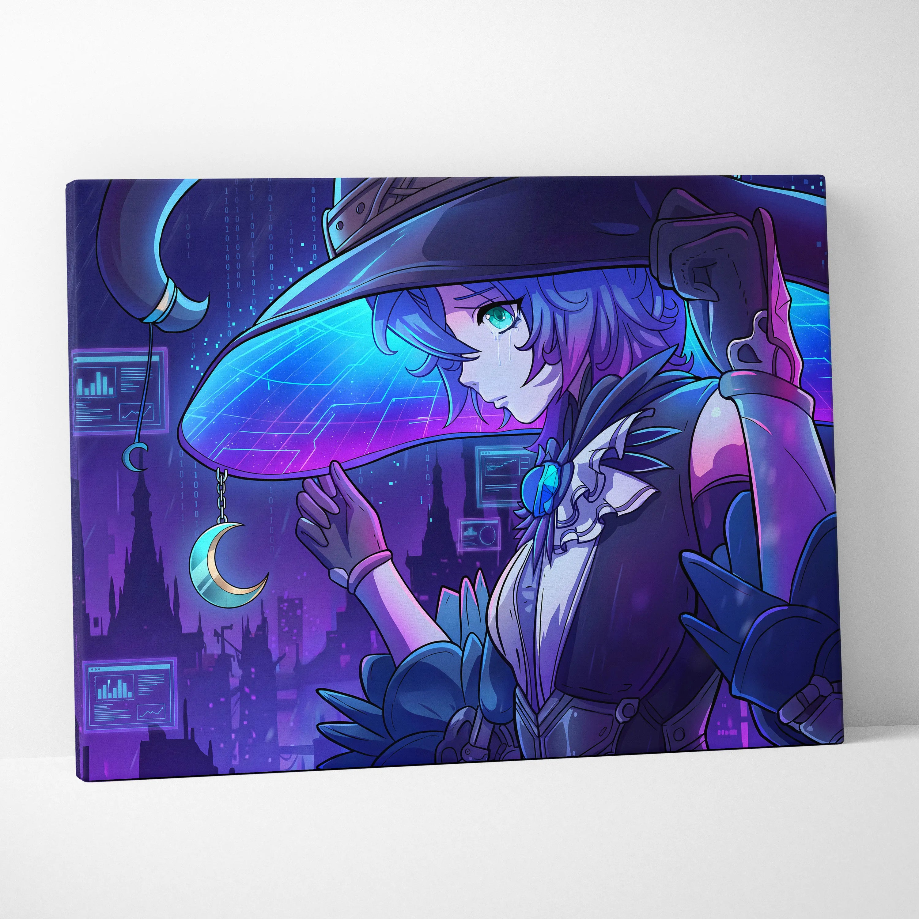 Vaporwave Neon Dream Canvas - Vaporwave Character Neon Blues Purples Living Room Wall Art Canvas Moody Mystic Modern