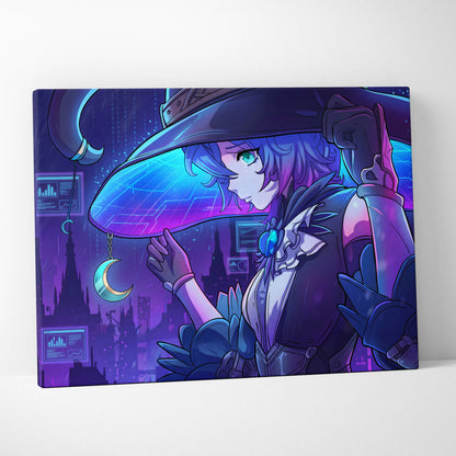 Vaporwave Neon Dream Canvas - Vaporwave Character Neon Blues Purples Living Room Wall Art Canvas Moody Mystic Modern