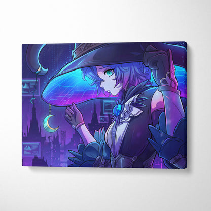 Vaporwave Neon Dream Canvas - Vaporwave Character Neon Blues Purples Living Room Wall Art Canvas Moody Mystic Modern