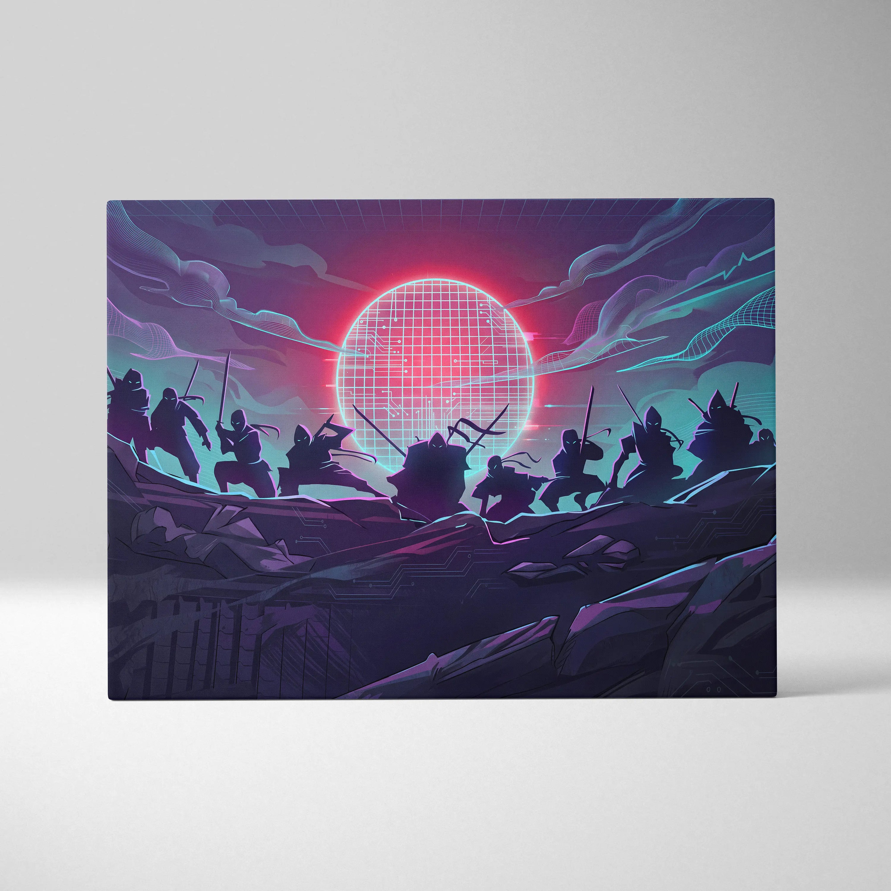 Vaporwave Neon Grid Canvas - Vaporwave Pink Blue Purple Living Room Cyberpunk Mood Dreamy Retro Decor Print