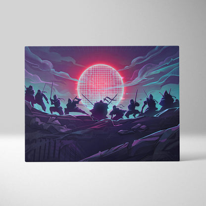 Vaporwave Neon Grid Canvas - Vaporwave Pink Blue Purple Living Room Cyberpunk Mood Dreamy Retro Decor Print