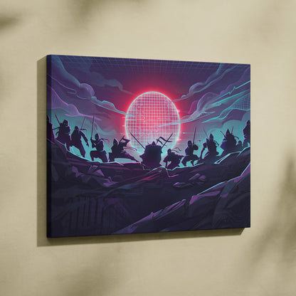 Vaporwave Neon Grid Canvas - Vaporwave Pink Blue Purple Living Room Cyberpunk Mood Dreamy Retro Decor Print