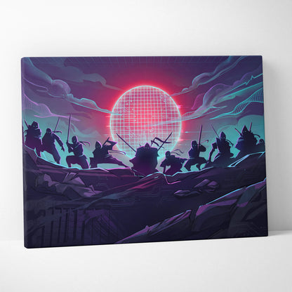 Vaporwave Neon Grid Canvas - Vaporwave Pink Blue Purple Living Room Cyberpunk Mood Dreamy Retro Decor Print
