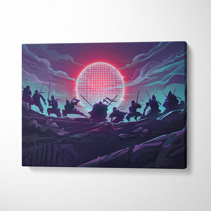 Vaporwave Neon Grid Canvas - Vaporwave Pink Blue Purple Living Room Cyberpunk Mood Dreamy Retro Decor Print