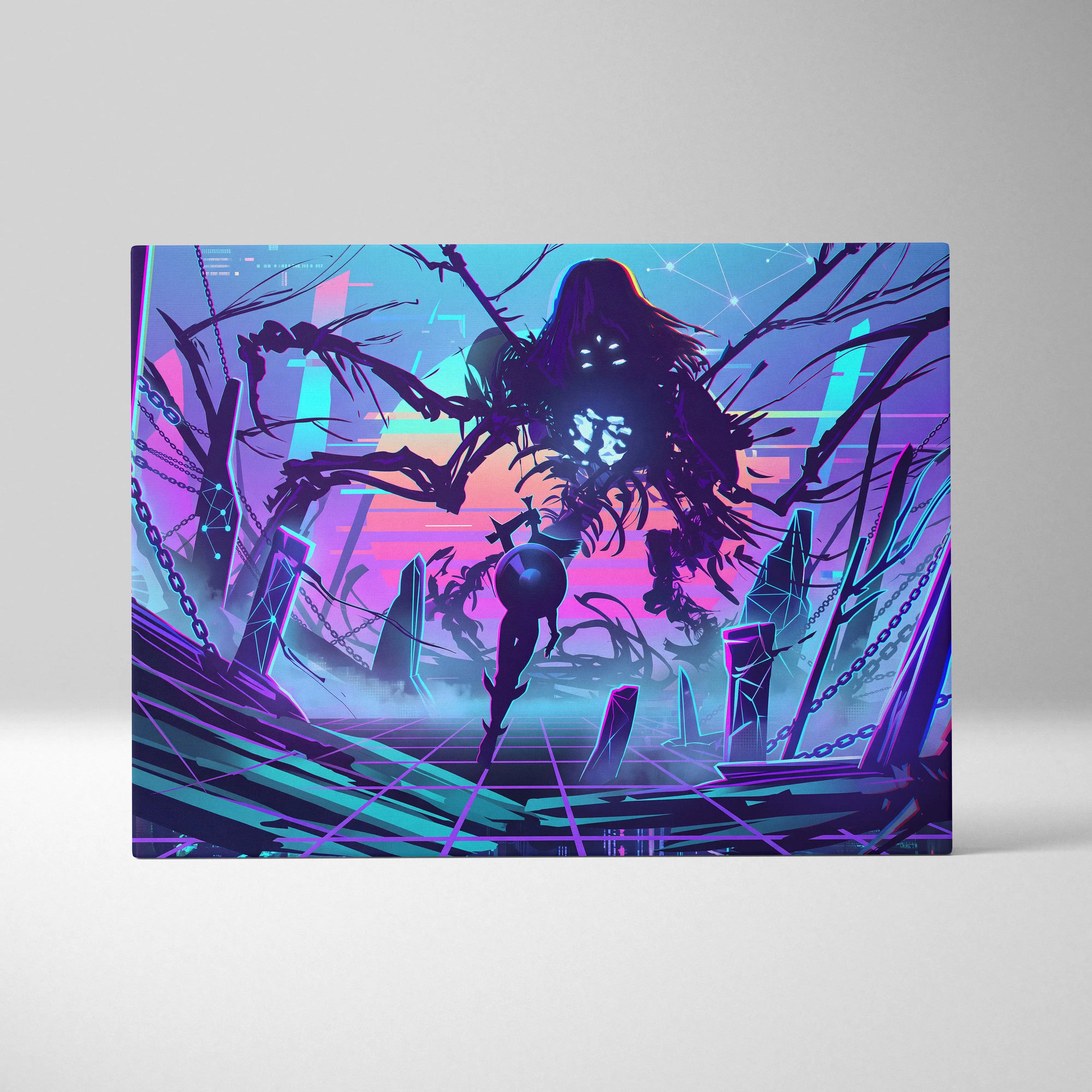 Vaporwave Dreamscape Canvas Art - Vaporwave Fantasy Scene Neon Purple Pink Blue Living Room Decor Digital Art Dreamy Nostalgia Retro Futurism Canvas Print