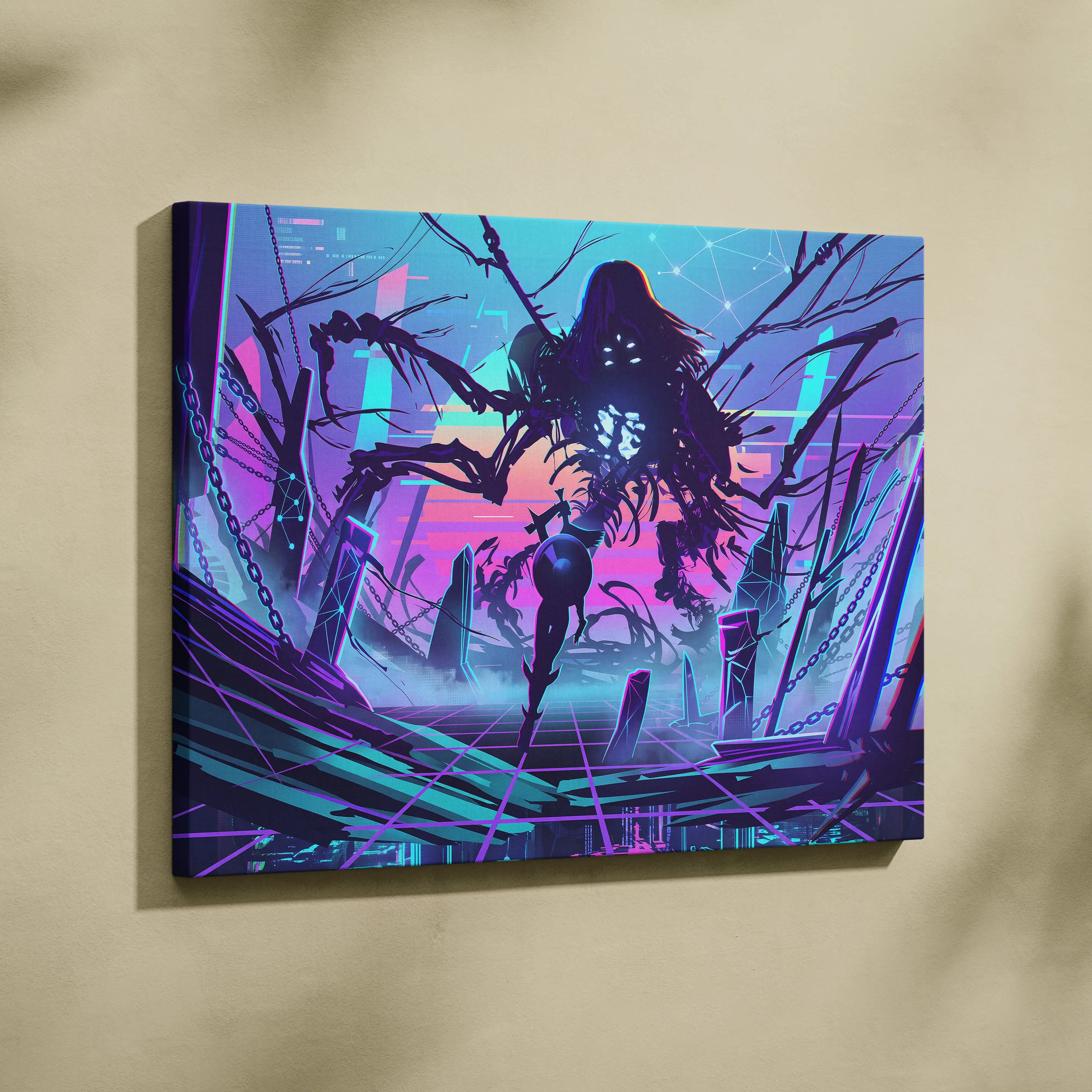 Vaporwave Dreamscape Canvas Art - Vaporwave Fantasy Scene Neon Purple Pink Blue Living Room Decor Digital Art Dreamy Nostalgia Retro Futurism Canvas Print