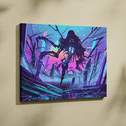 Vaporwave Dreamscape Canvas Art - Vaporwave Fantasy Scene Neon Purple Pink Blue Living Room Decor Digital Art Dreamy Nostalgia Retro Futurism Canvas Print