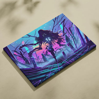 Vaporwave Dreamscape Canvas Art - Vaporwave Fantasy Scene Neon Purple Pink Blue Living Room Decor Digital Art Dreamy Nostalgia Retro Futurism Canvas Print