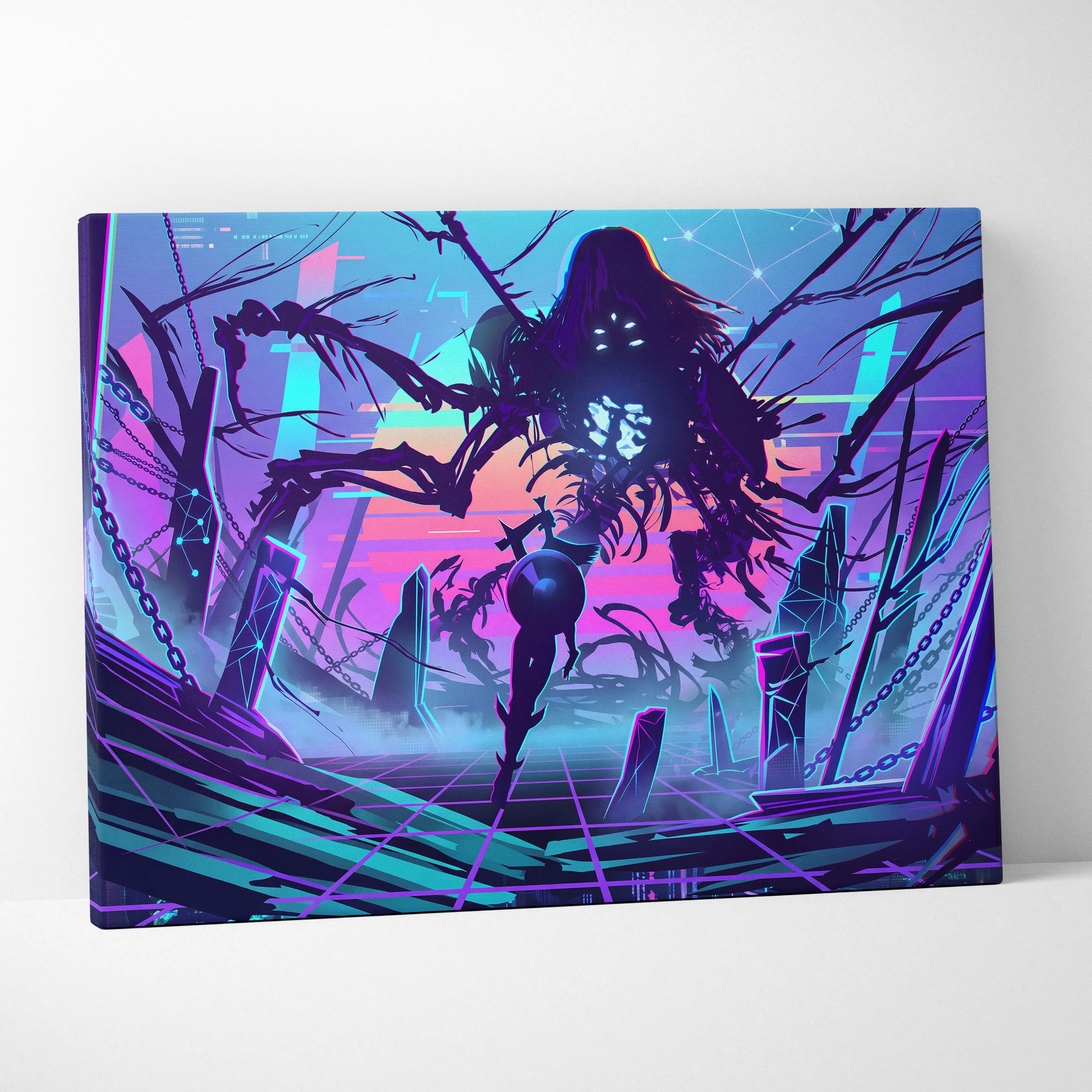 Vaporwave Dreamscape Canvas Art - Vaporwave Fantasy Scene Neon Purple Pink Blue Living Room Decor Digital Art Dreamy Nostalgia Retro Futurism Canvas Print