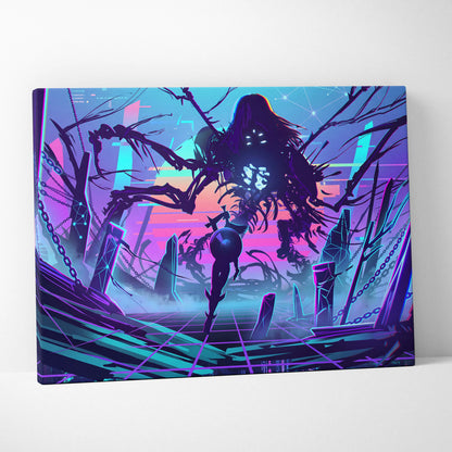 Vaporwave Dreamscape Canvas Art - Vaporwave Fantasy Scene Neon Purple Pink Blue Living Room Decor Digital Art Dreamy Nostalgia Retro Futurism Canvas Print