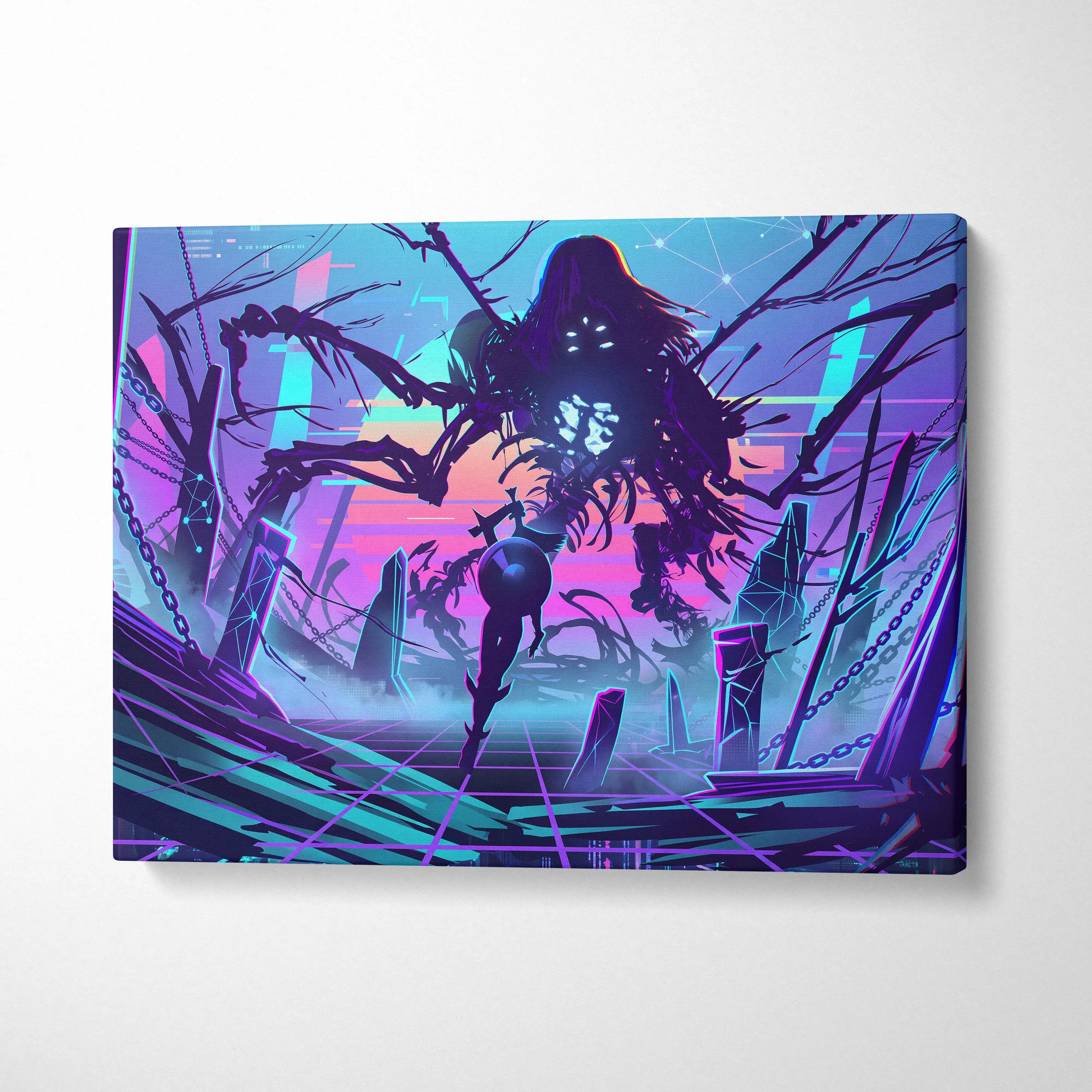 Vaporwave Dreamscape Canvas Art - Vaporwave Fantasy Scene Neon Purple Pink Blue Living Room Decor Digital Art Dreamy Nostalgia Retro Futurism Canvas Print