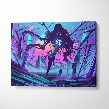 Vaporwave Dreamscape Canvas Art - Vaporwave Fantasy Scene Neon Purple Pink Blue Living Room Decor Digital Art Dreamy Nostalgia Retro Futurism Canvas Print