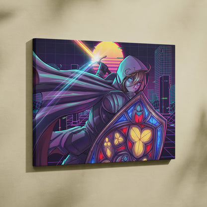 Vaporwave Neon Odyssey Canvas - Vaporwave Heroine Neon Pink Teal Living Room Moody Neon Atmosphere Modern Wall Art Canvas