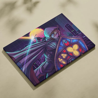 Vaporwave Neon Odyssey Canvas - Vaporwave Heroine Neon Pink Teal Living Room Moody Neon Atmosphere Modern Wall Art Canvas
