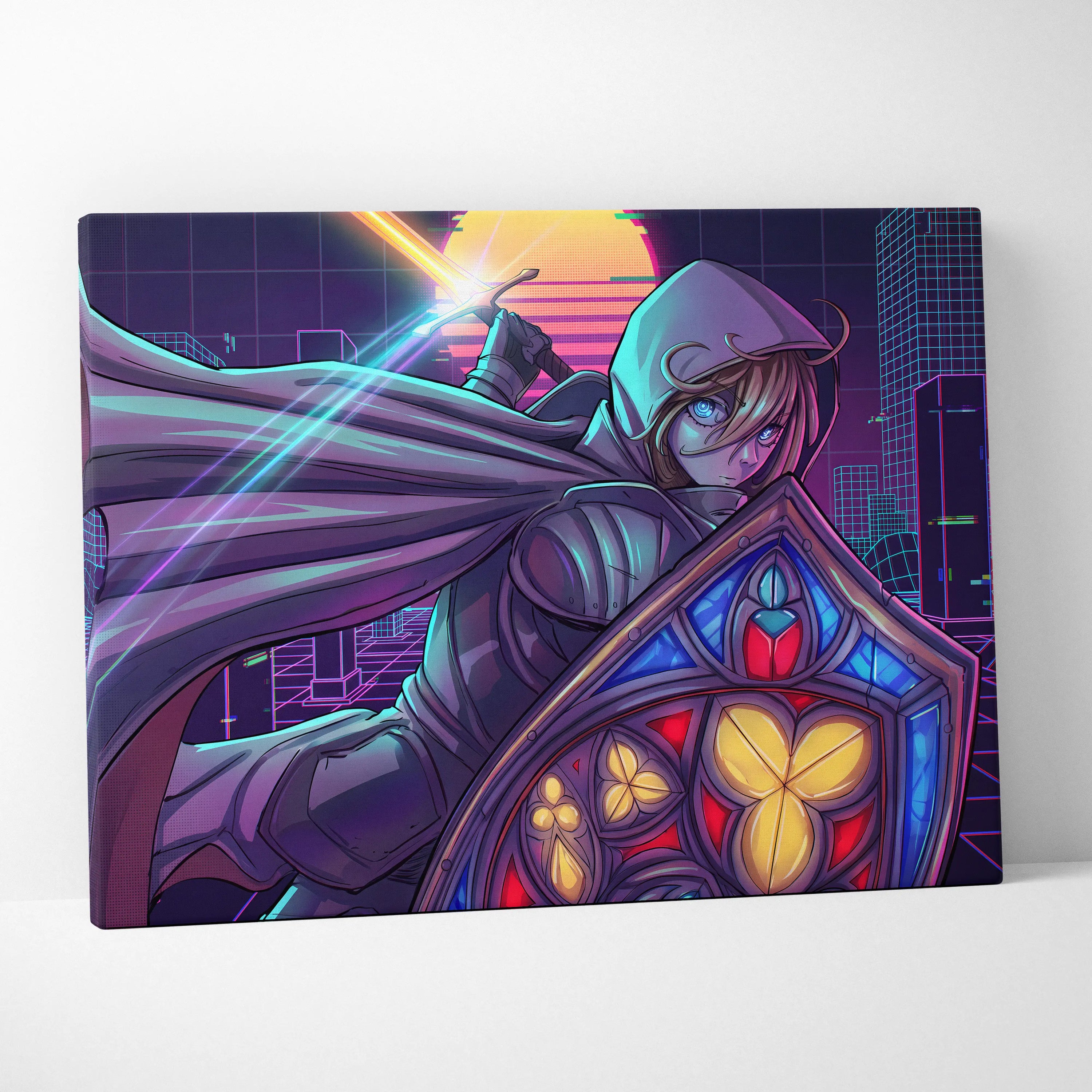 Vaporwave Neon Odyssey Canvas - Vaporwave Heroine Neon Pink Teal Living Room Moody Neon Atmosphere Modern Wall Art Canvas